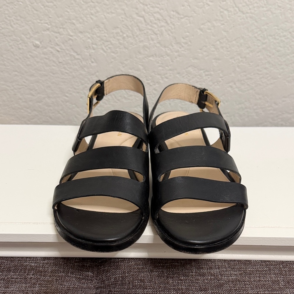 Cole Haan Grand 360 Black Leather Strappy Sandals - Picture 2 of 6
